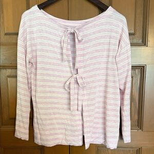 Loft outlet. Light Pink & White Striped Open back long sleeve T-shirt